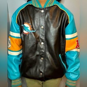 Oversized Lightly worn leather dolphins jacket from NFL website